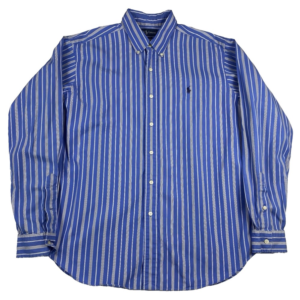 Ralph Lauren Blue and White Striped Casual Button Down Shirt
